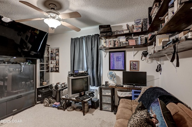 1501 Ryan Rd, Joplin, MO 64801 - carpeted home office with a textured ceiling and a ceiling fan