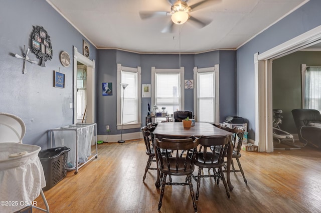 119 S Moffet Ave, Joplin, MO 64801 - dining room featuring wood finished floors, ceiling fan, and crown molding
