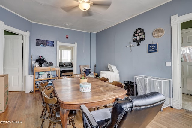 119 S Moffet Ave, Joplin, MO 64801 - dining room with ceiling fan, light wood-style flooring, and crown molding