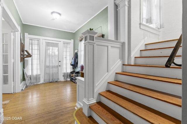 119 S Moffet Ave, Joplin, MO 64801 - foyer entrance featuring stairway, wood finished floors, and crown molding
