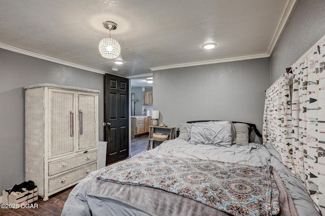 605 SE 10th Ln, Lamar, MO 64759 - bedroom featuring crown molding, dark wood finished floors, and a textured wall