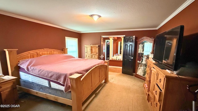 4950 SE 118th St, Galena, KS 66739 - bedroom with light colored carpet, crown molding, and a textured ceiling