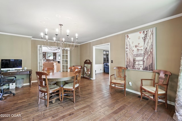 5623 Rivercrest Valley Dr, Joplin, MO 64804 - dining room with a chandelier, ornamental molding, and wood finished floors