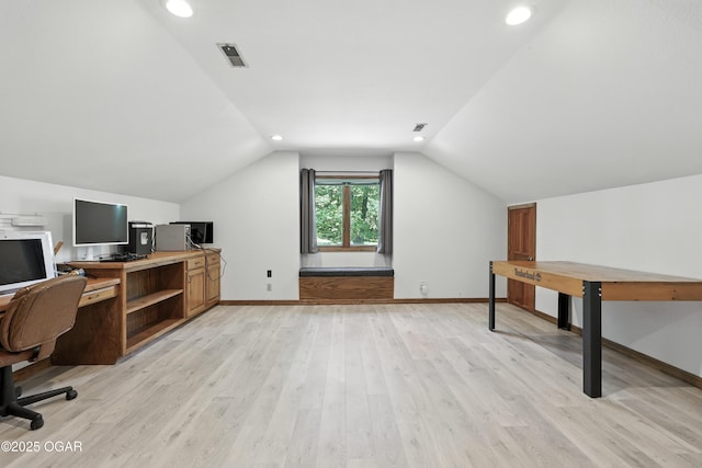 5623 Rivercrest Valley Dr, Joplin, MO 64804 - unfurnished office with light wood finished floors, vaulted ceiling, and recessed lighting