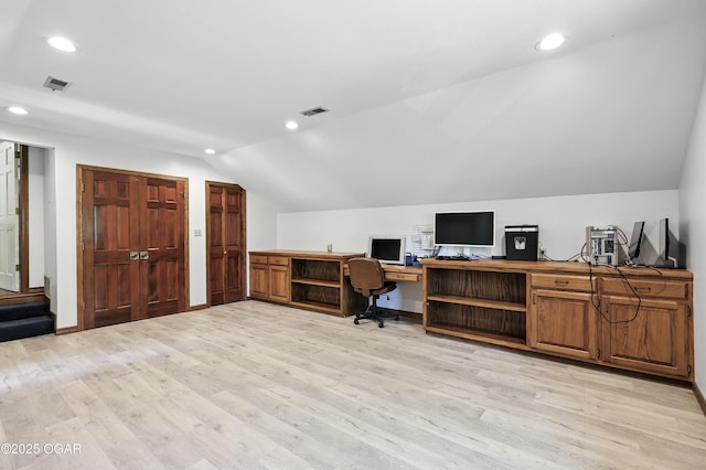 5623 Rivercrest Valley Dr, Joplin, MO 64804 - home office featuring vaulted ceiling, recessed lighting, and light wood-style floors
