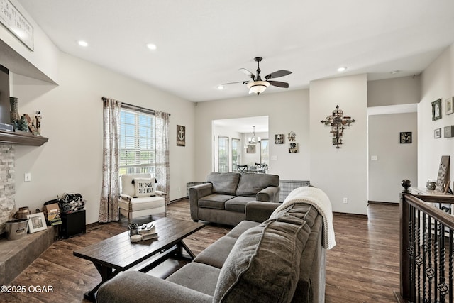 2256 N Greystone Sq, Webb City, MO 64870 - living area with ceiling fan, recessed lighting, wood finished floors, and a chandelier