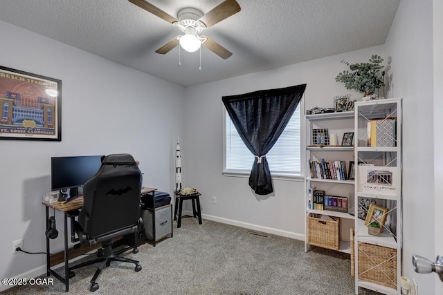 715 Wilson St, Webb City, MO 64870 - office with a ceiling fan, carpet flooring, and a textured ceiling