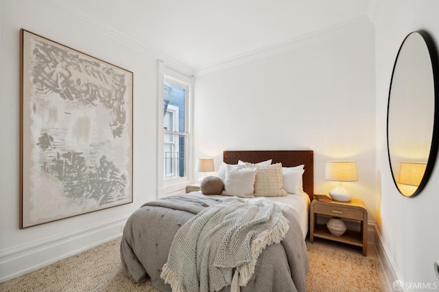 bedroom with crown molding