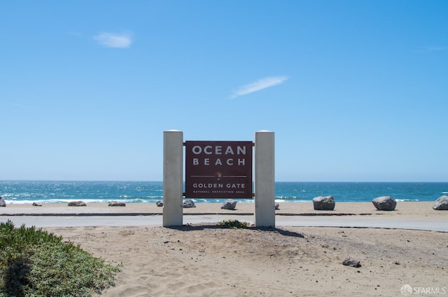 property view of water with a beach view