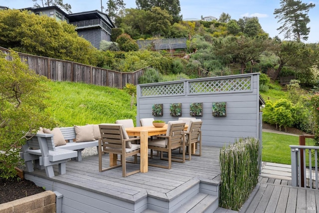 1837 Centro W St, Tiburon, CA 94920 - wooden terrace featuring outdoor dining area and fence