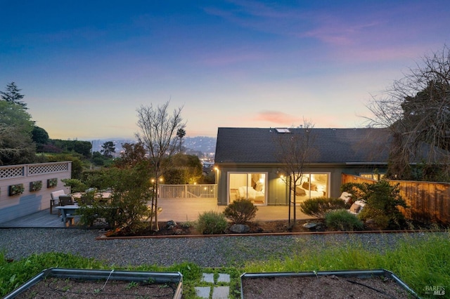 1837 Centro W St, Tiburon, CA 94920 - exterior space with fence, a shingled roof, and a deck
