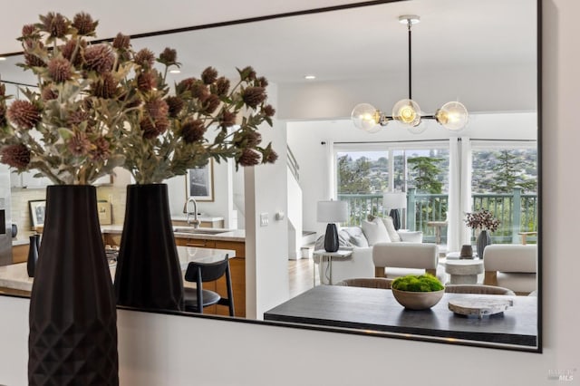 1837 Centro W St, Tiburon, CA 94920 - interior space featuring a notable chandelier and wood finished floors