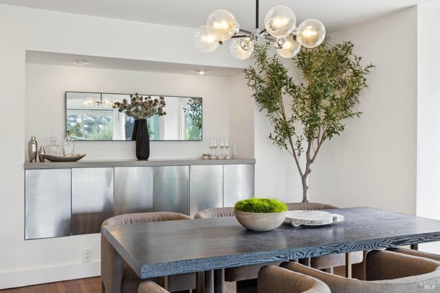 1837 Centro W St, Tiburon, CA 94920 - dining space with wood finished floors and a chandelier