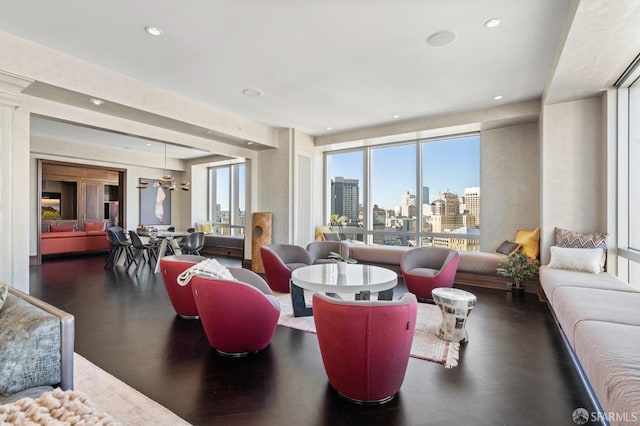 interior space with dark hardwood / wood-style flooring