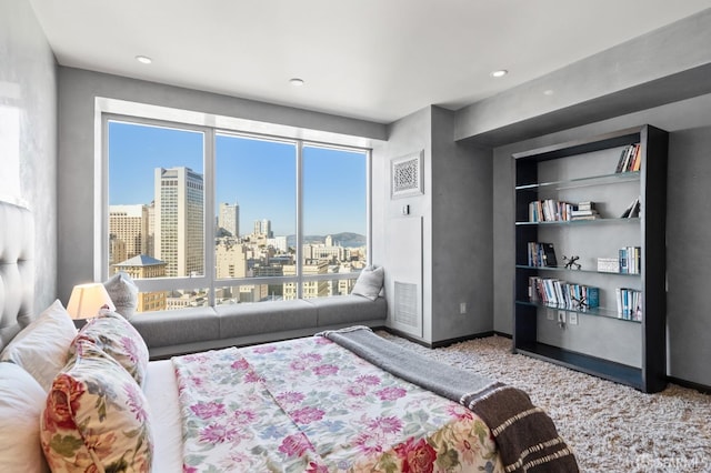 765 Market St Unit 28D, San Francisco, CA 94103 - bedroom featuring a view of city, recessed lighting, carpet flooring, and baseboards