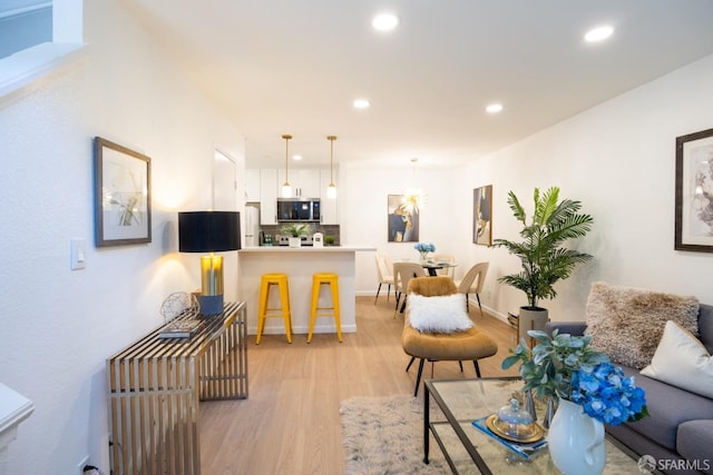 living room with light wood-type flooring