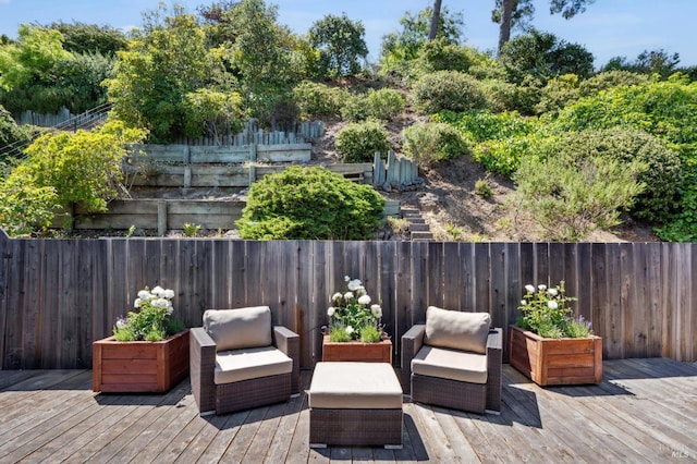 308 E Strawberry Dr, Mill Valley, CA 94941 - deck with outdoor lounge area and a fenced backyard