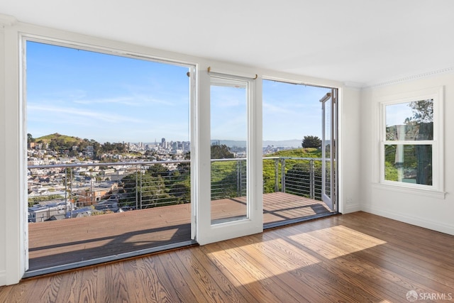 unfurnished sunroom featuring a view of city