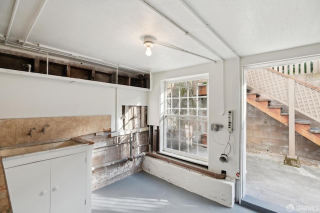 kitchen with white cabinets