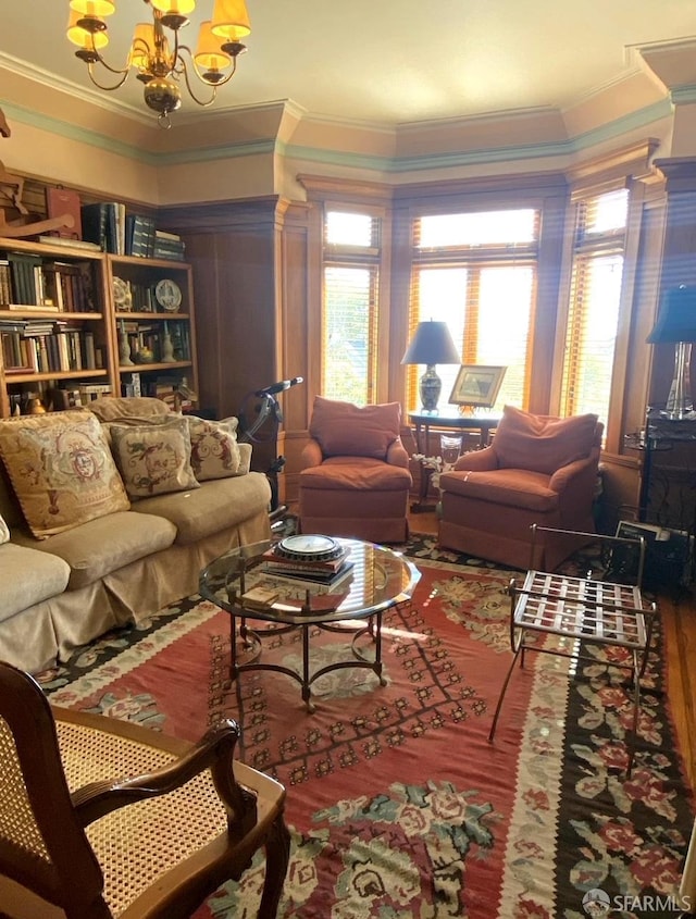 2299 Sacramento St Unit 15, San Francisco, CA 94115 - living room with a chandelier, ornamental molding, and wood finished floors