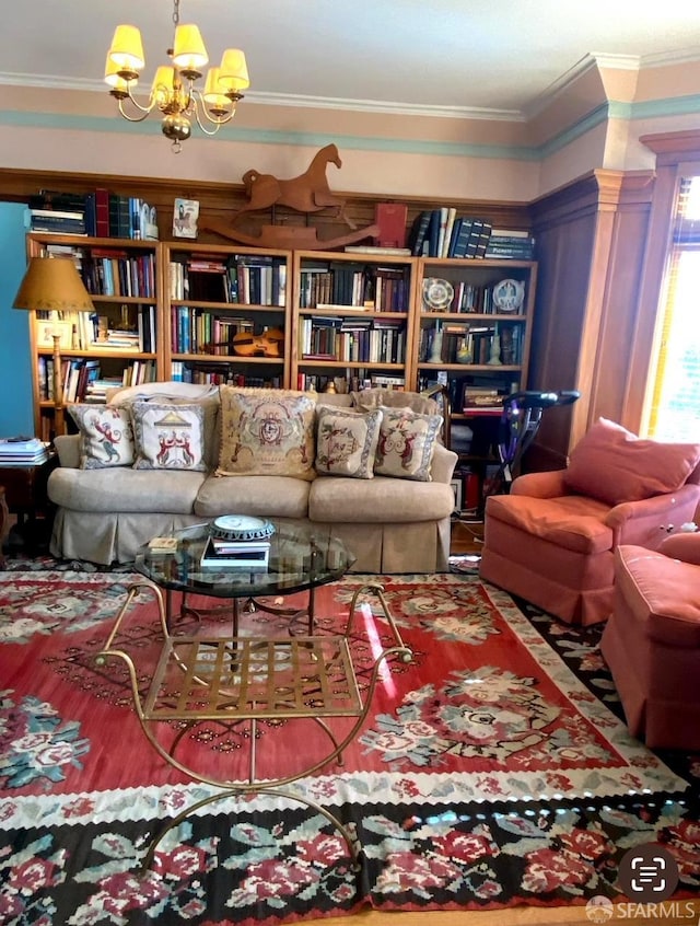 2299 Sacramento St Unit 15, San Francisco, CA 94115 - living room featuring a chandelier, crown molding, and wood finished floors