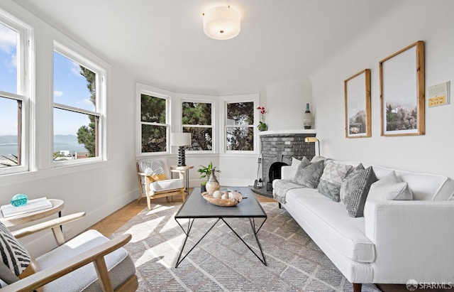 living room with hardwood / wood-style flooring and a healthy amount of sunlight