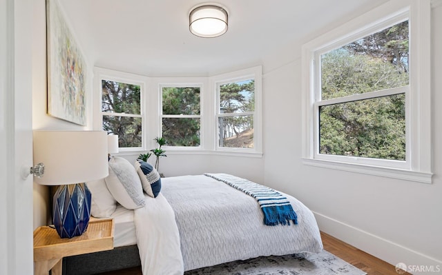 bedroom with multiple windows and wood-type flooring