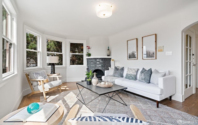 living room with hardwood / wood-style floors