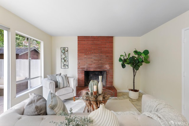 living room with a fireplace