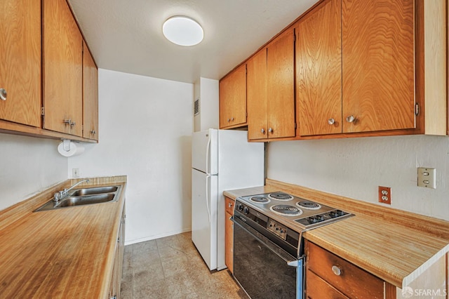 1455 Laguna St Unit 6, San Francisco, CA 94115 - kitchen featuring electric range oven, a sink, brown cabinetry, and light countertops