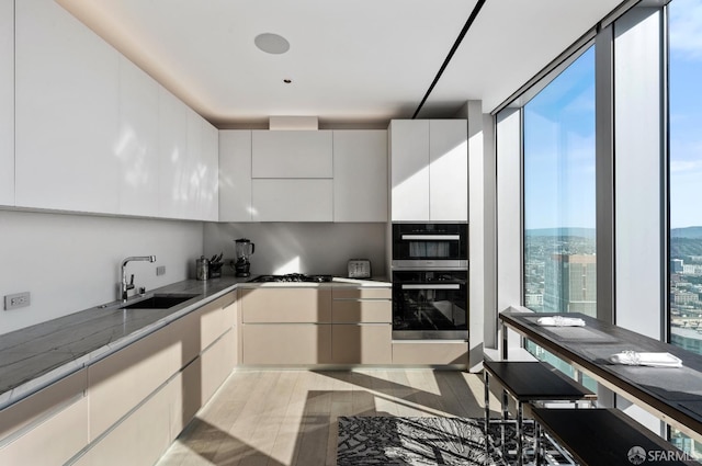 181 Fremont St Unit 55C, San Francisco, CA 94105 - kitchen with modern cabinets, double oven, white cabinetry, and expansive windows