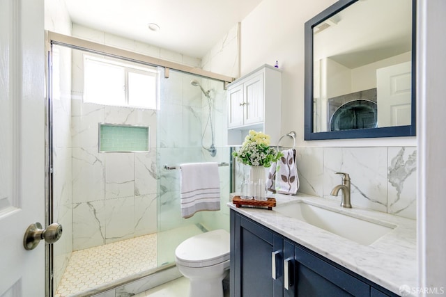 19652 Stanton Ave, Castro Valley, CA 94546 - full bath with a marble finish shower, vanity, and backsplash