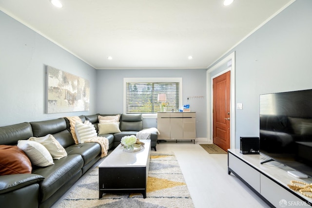 19652 Stanton Ave, Castro Valley, CA 94546 - living area with crown molding, recessed lighting, and light colored carpet