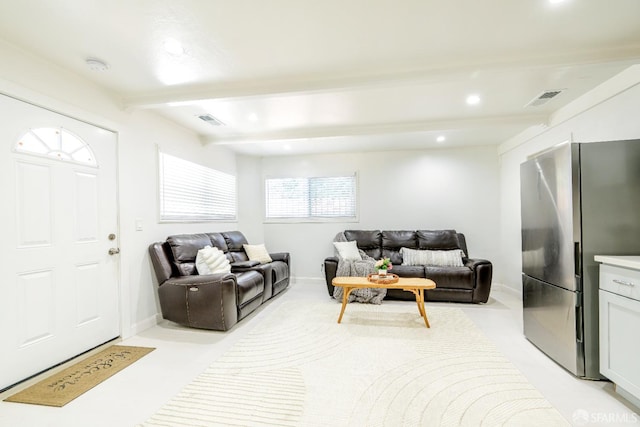 19652 Stanton Ave, Castro Valley, CA 94546 - living room featuring beamed ceiling and recessed lighting