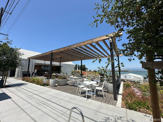 134 Albatross Ct, San Francisco, CA 94124 - wooden terrace featuring a water view and outdoor dining space