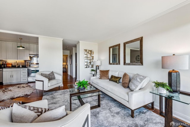 2171 Sacramento St Unit 4, San Francisco, CA 94109 - living room featuring crown molding, baseboards, and wood finished floors