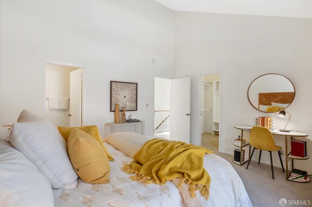 3937 Vine St, Pleasanton, CA 94566 - bedroom featuring a towering ceiling, a walk in closet, carpet floors, a closet, and baseboards