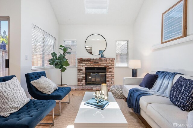 3937 Vine St, Pleasanton, CA 94566 - living area with lofted ceiling, a fireplace, and wood finished floors