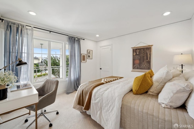 bedroom featuring carpet and recessed lighting