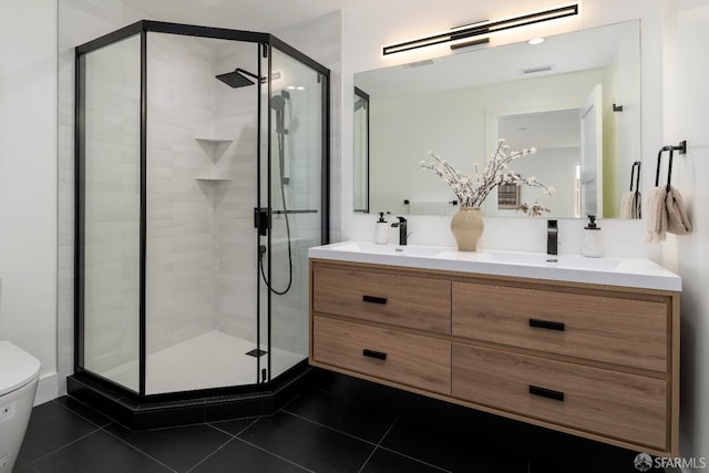 2277 33rd Ave, San Francisco, CA 94116 - full bathroom with tile patterned floors, double vanity, and a stall shower