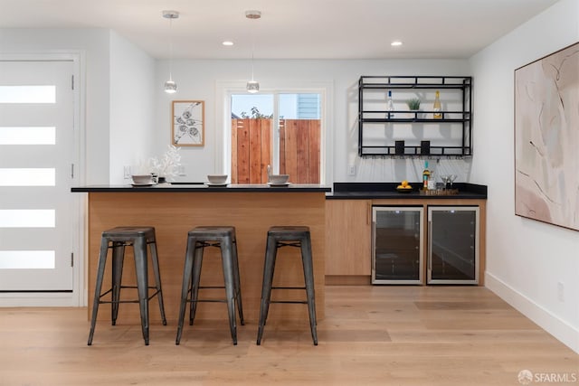 2277 33rd Ave, San Francisco, CA 94116 - indoor bar featuring light wood-type flooring, beverage cooler, recessed lighting, and decorative light fixtures