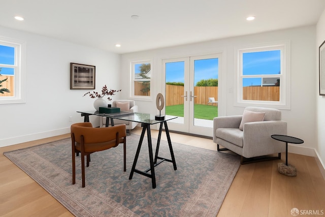 2277 33rd Ave, San Francisco, CA 94116 - dining space featuring an office area, french doors, wood finished floors, and recessed lighting