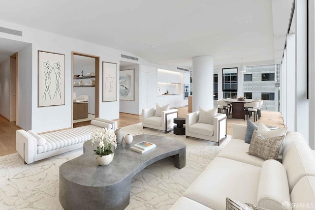 living room featuring light hardwood / wood-style floors