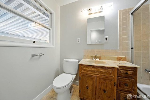1835 Clayton Way, Concord, CA 94519 - full bath with toilet, decorative backsplash, vanity, shower / bathtub combination, and baseboards