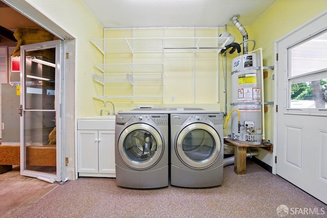1835 Clayton Way, Concord, CA 94519 - laundry room with independent washer and dryer, strapped water heater, cabinet space, and carpet floors