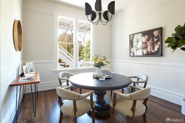 dining space featuring dark wood-type flooring