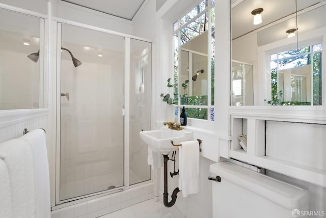 bathroom with a healthy amount of sunlight and a shower stall