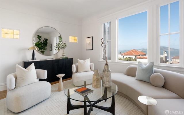 living room with a mountain view