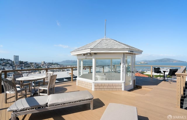 dock area featuring a mountain view and a gazebo