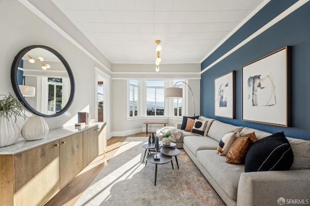 living room featuring ornamental molding